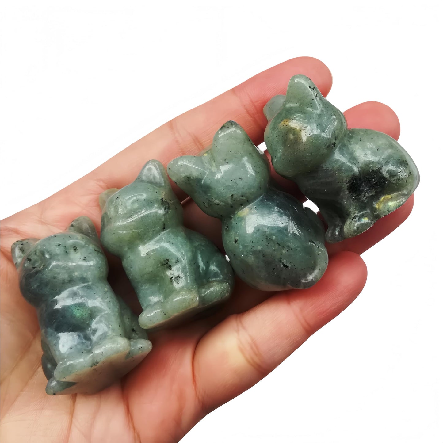 Bacatgem Natural Labradorite Big Faced Cat Crystals and Healing Stones Figures Collectibles,1.5 Inchs Hand Carved Gemstone Animal Sculpture Home Decor for Cat Lovers