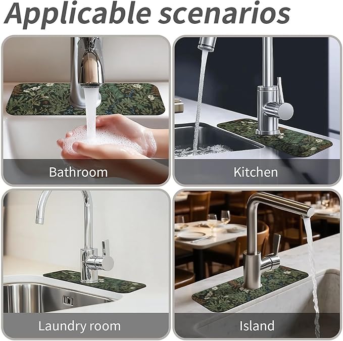 Kitchen Sink Splash Guard,Dark green forest Faucet Mat Sink Gadgets-Super