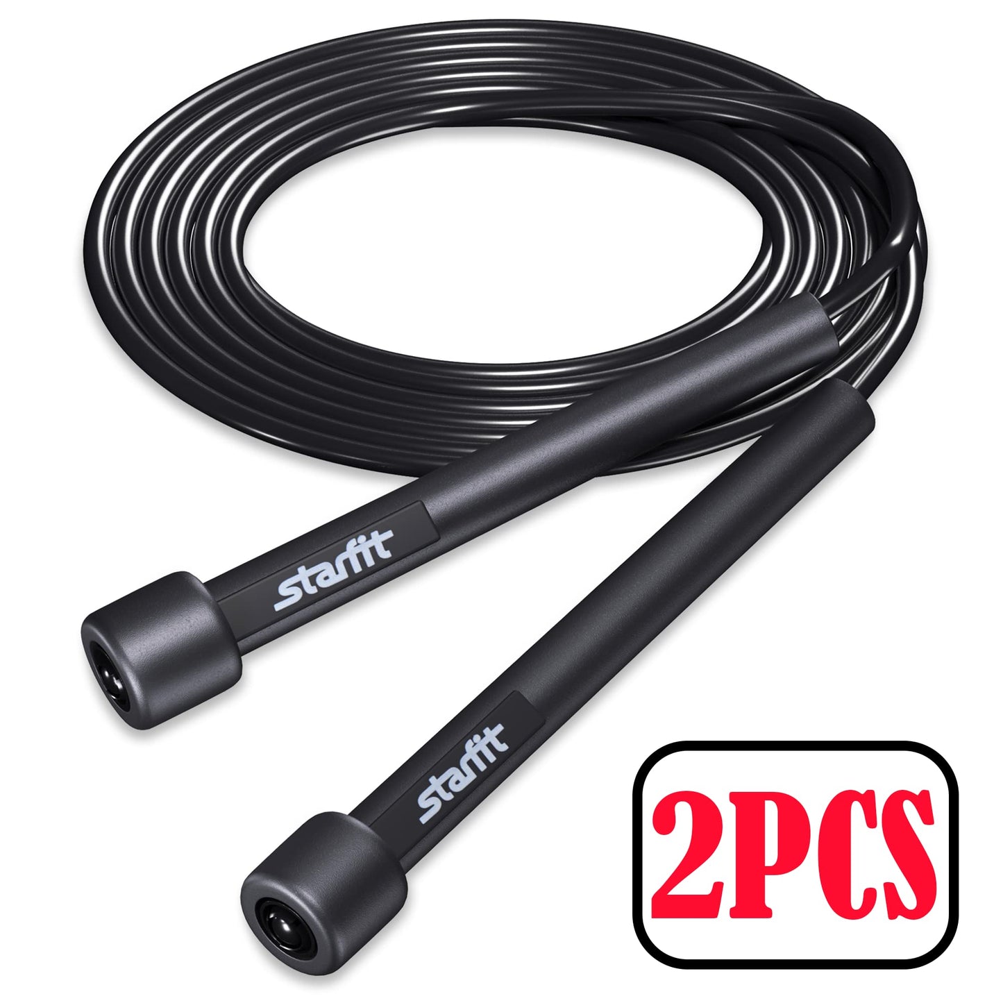 STARFIT Lightweight Jump Rope 2pcs for Fitness and Exercise,Adjustable Jump Ropes with Plastic Handles, Cardio and Endurance Training,Jumping Rope for Workout (Black+Black)