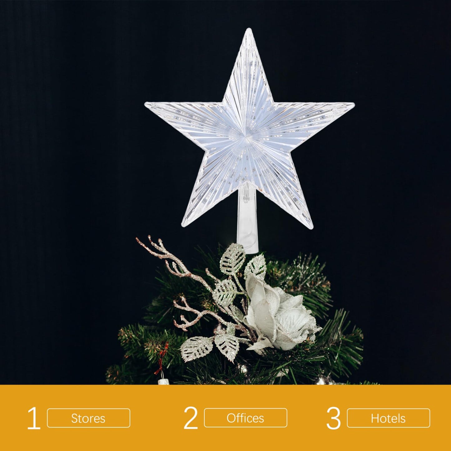 Beaupretty Tree Topper Star Plug LED Treetop Star Ornament for Indoor Holiday Party (Warm White)