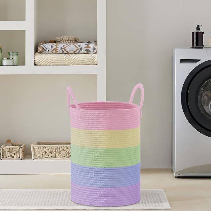 VIPOSCO Large Laundry Hamper, Tall Woven Rope Storage Basket