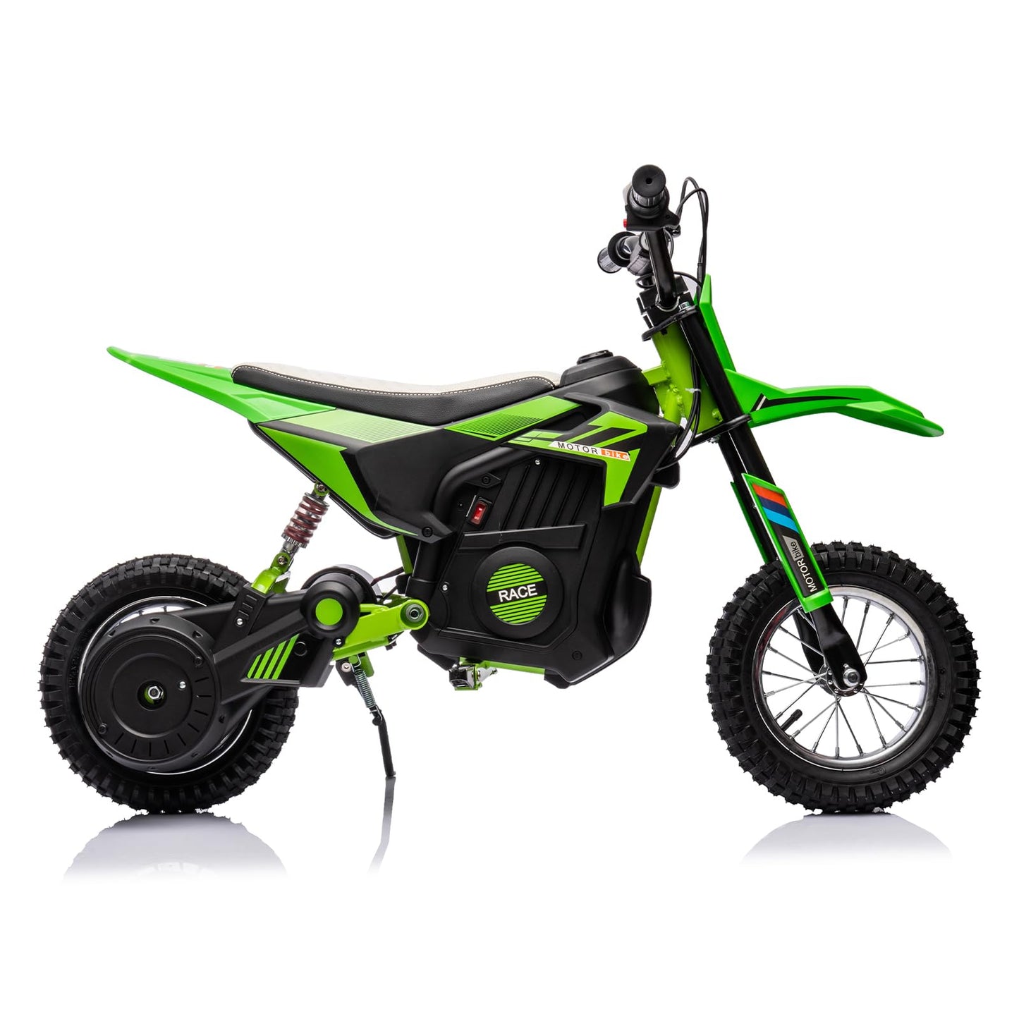 GarveeLife 24V Kids Ride On Electric Off-Road Motorcycle,250W Motor 13.6MPH Fast Speed Dirt Bike Motocross,Leather Seat,Twist Grip Throttle,Metal Suspension,Air-Filled Tires for Kids Riding Toy,Green