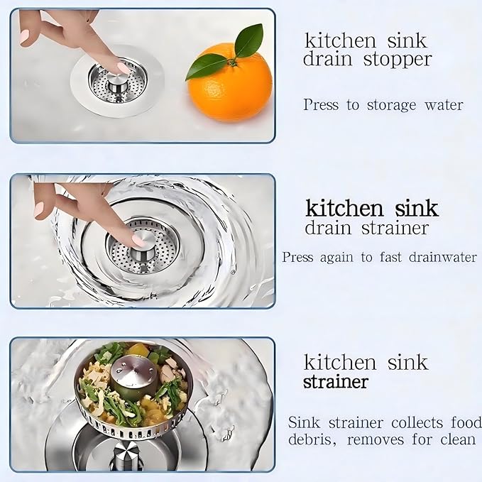 1Count 3-in-1 Kitchen Sink Drain Strainer & Stopper
