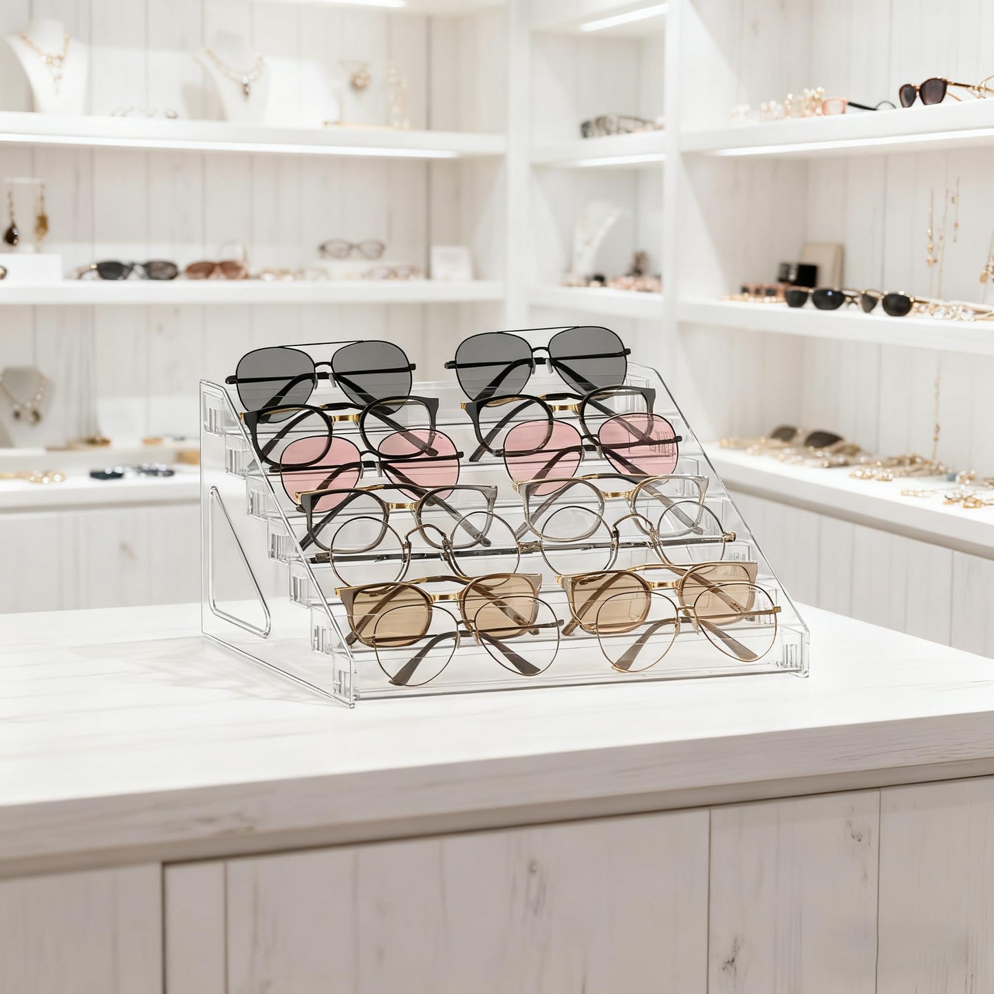 LoengMax Sunglasses Organizer - Clear Eyeglasses Display stand - Eyeglasses Storage - For Glasses Tabletop Holder Stand(7 Layer)
