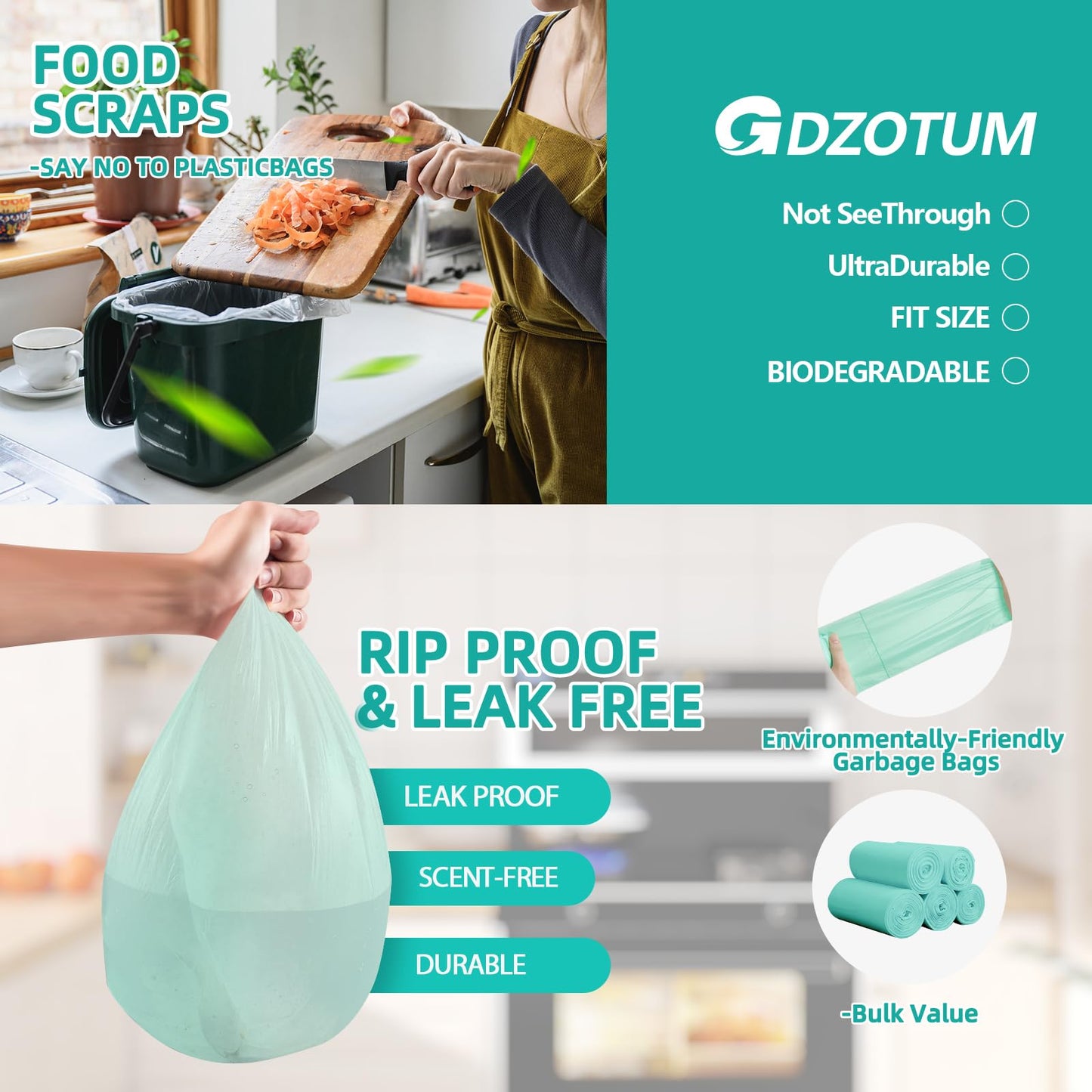 Gdzotum 4-6 Gallon Small Trash Bags Biodegradable,Easy-Tearing 4 Gallon Trash Bag,Sturdy&Thick Small Garbage Bags,Unscented Bathroom Trash Bags for Kitchen, Bathroom,Bedroom,Office,110 Counts