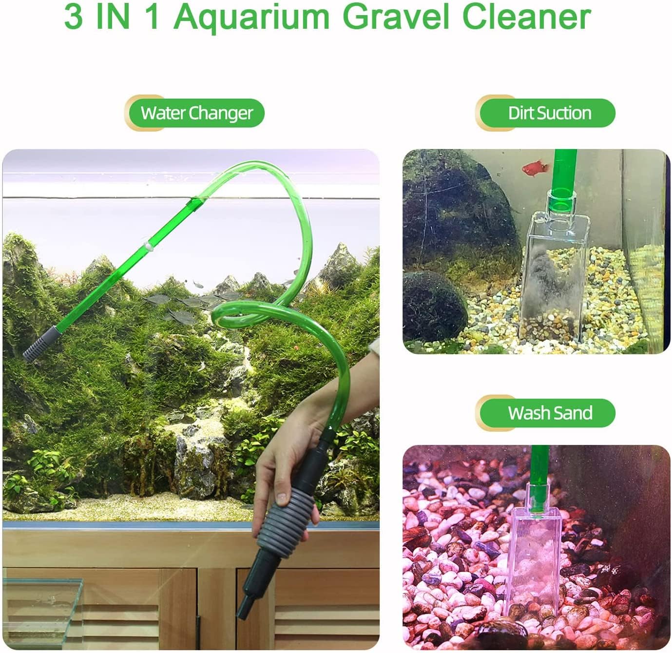 boxtech Fish Tank Water Changer Vacuum Siphon Kit, 3 in 1 Aquarium Siphon Gravel Cleaner Pump Sand Cleaner Kit for Drain and Replace Water