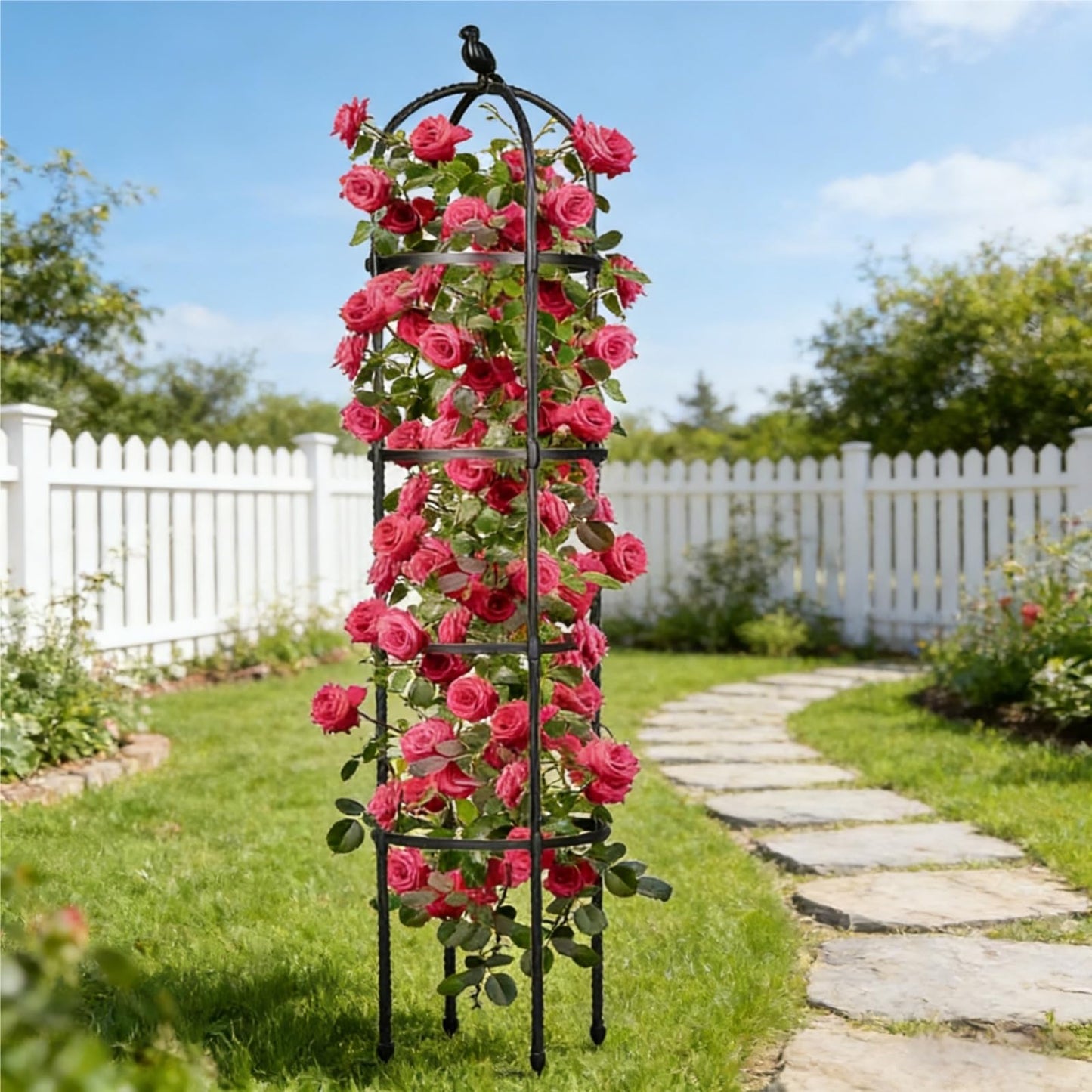2 Pack Garden Obelisk Trellis for Climbing Plants Outdoor Indoor, 6 Ft Round Rustproof Metal Pot Plant Support Trellis for Rose Bush Clematis Vine Jasmine Flower Morning Glory Potted Plants Black