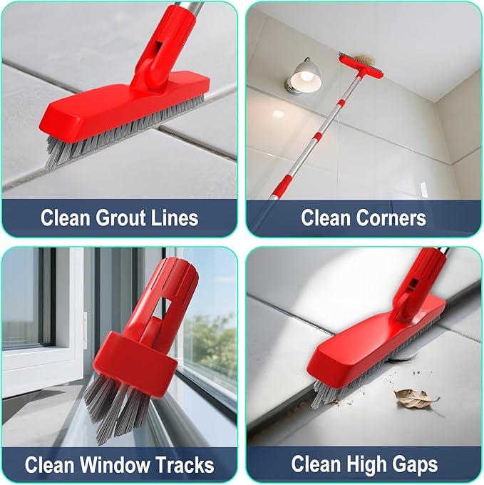 ITTAHO 2 Pack Grout Brush with Long Handle, Swivel Cleaning Grout Line Scrubber