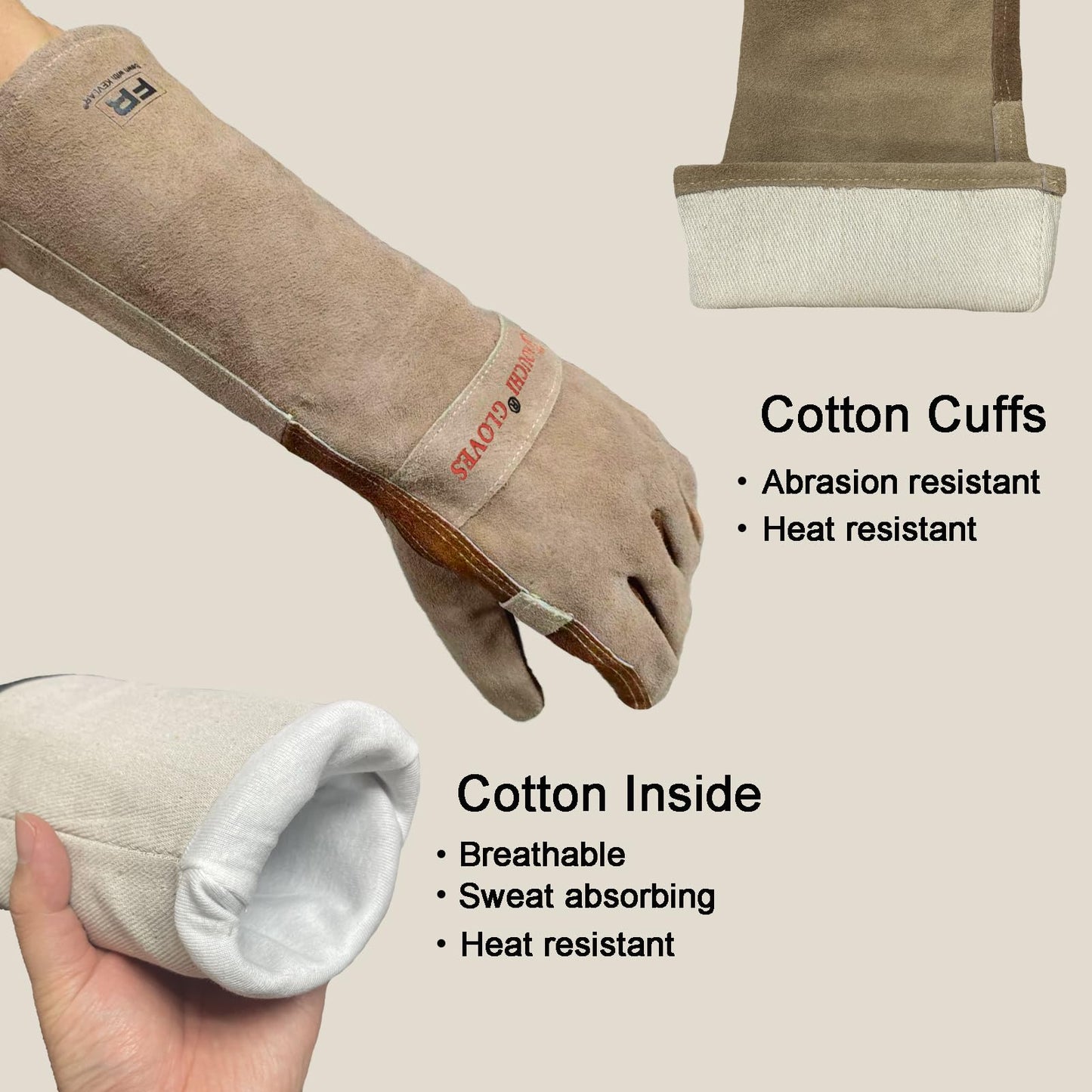 AOUCHI Leather Welding BBQ Fire Gloves, Fireproof Heat-Resistant Long Sleeve Mitts for TIG/MIG, Log Wood Burners, Firefighting, Barbecue, Fireplace, Oven, Stove, Grill, Animal Handling (Medium)
