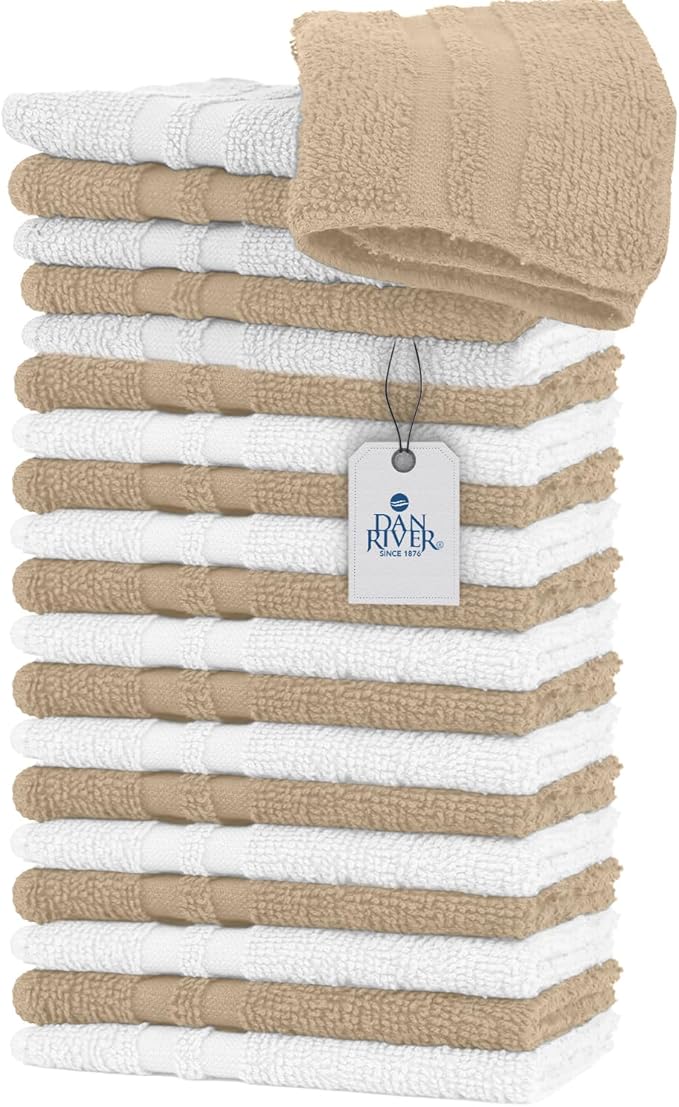 DAN RIVER 100% Cotton Washcloths 20 Pack Premium Quality Face and Body Cloth