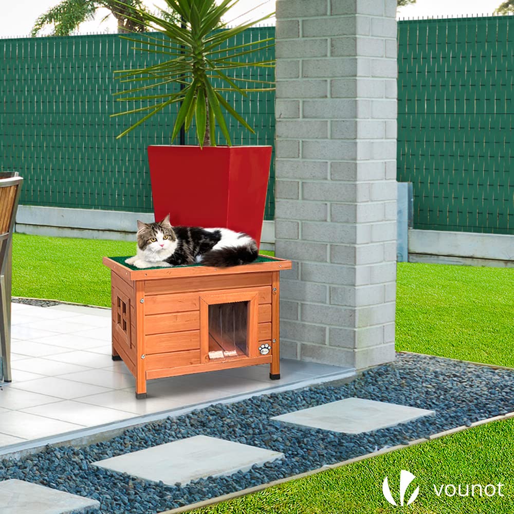 VOUNOT Cat House Outdoor with Kennel Door Privacy Window Cat Wooden Shelter 57x45x43cm