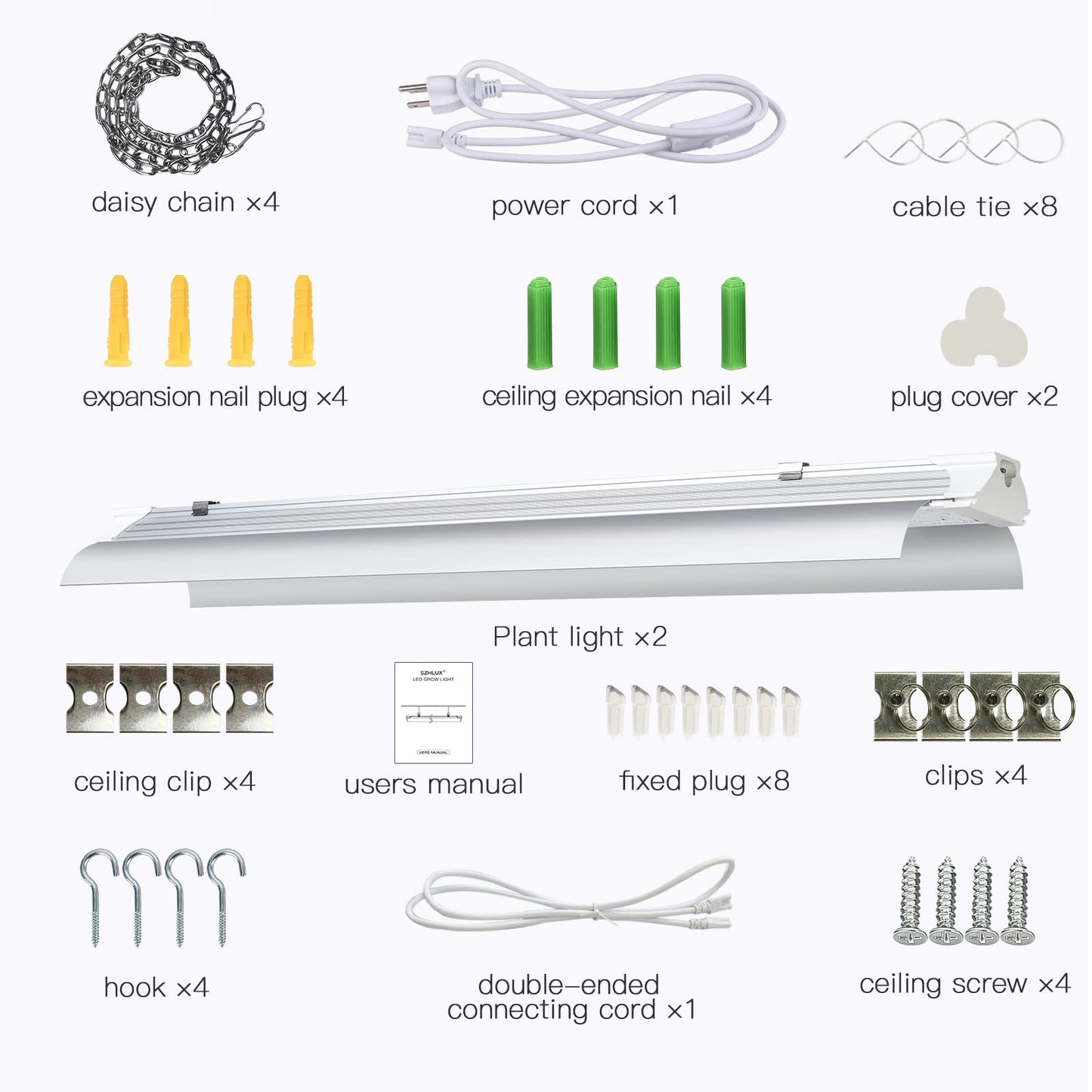 SZHLUX LED Grow Light 4ft 140W (2×70W) Full Spectrum 660nm 730 IR Included LED Plant Light for Indoor Plants, Super Bright Linkable Hanging Grow Light Sunlight Replacement Strip with Reflector