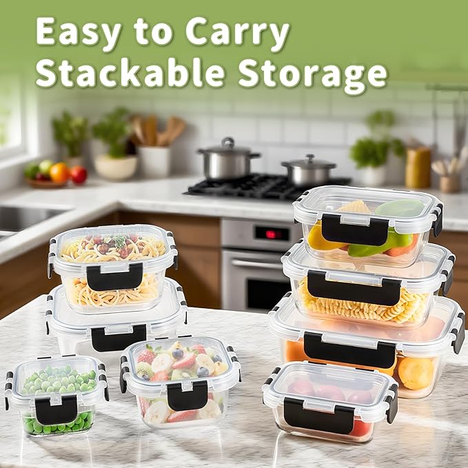 8 Pack Borosilicate Glass Food Storage Containers