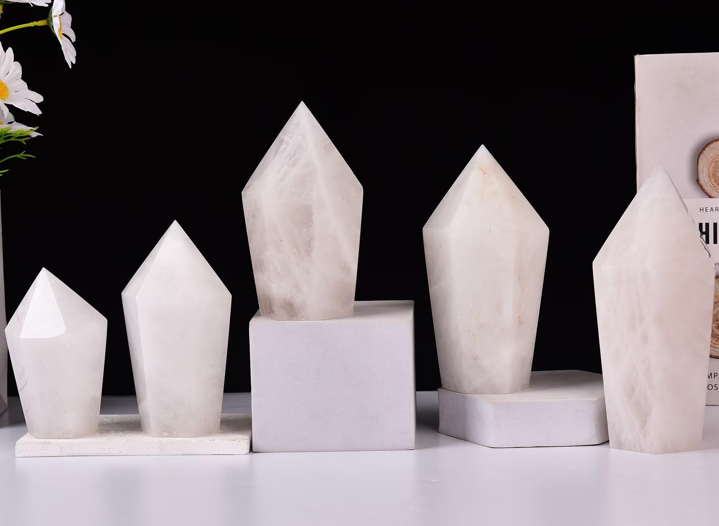 VIZYTOU White Crystal Stone Tower Obelisk Large Healing Crystal Rock Point Wand Reiki Healing Meditation Stone 2.2-2.8 LBS