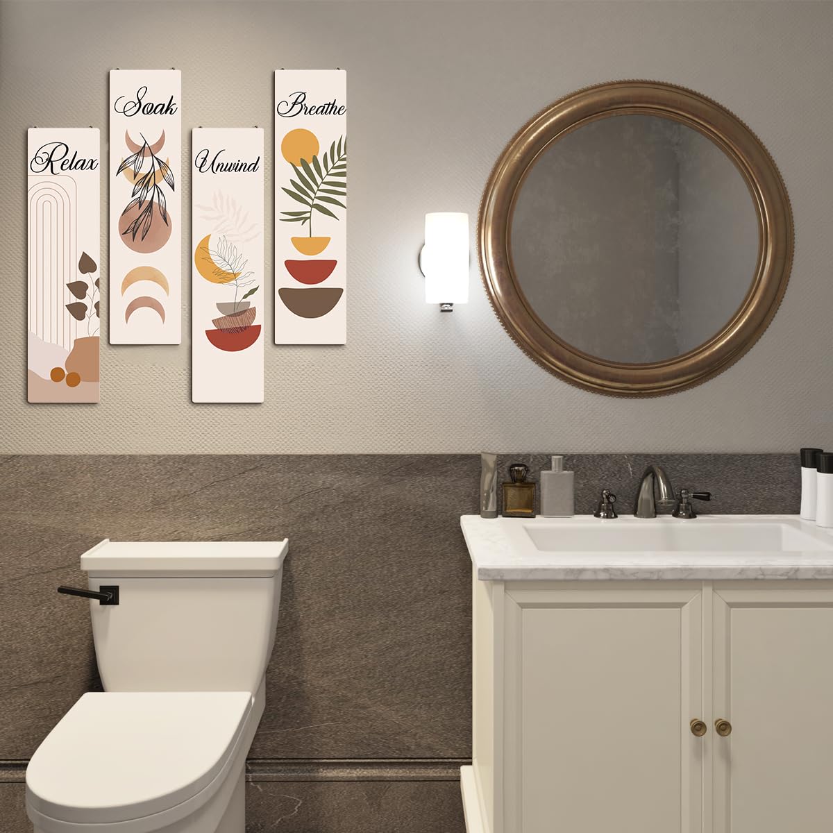 Relax Soak Unwind Breathe Decorative Wooden Wall Sign, 4 Plaques - Decor Accent for Bathroom, Home & Housewarming Gifts
