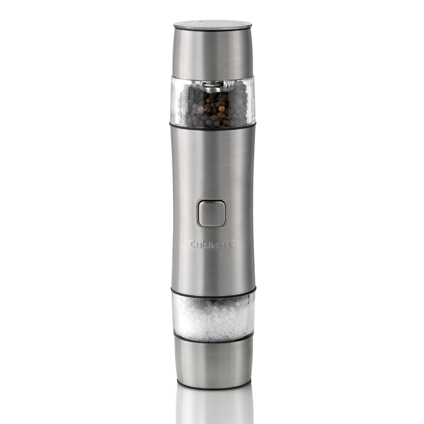 Cuisinart Electric Salt and Pepper Grinder Set Rechargeable Seasoning Mill No Batteries Needed, 20 Min Charging Measuring Cap Adjustable Grind Settings 3 Year Guarantee Silver