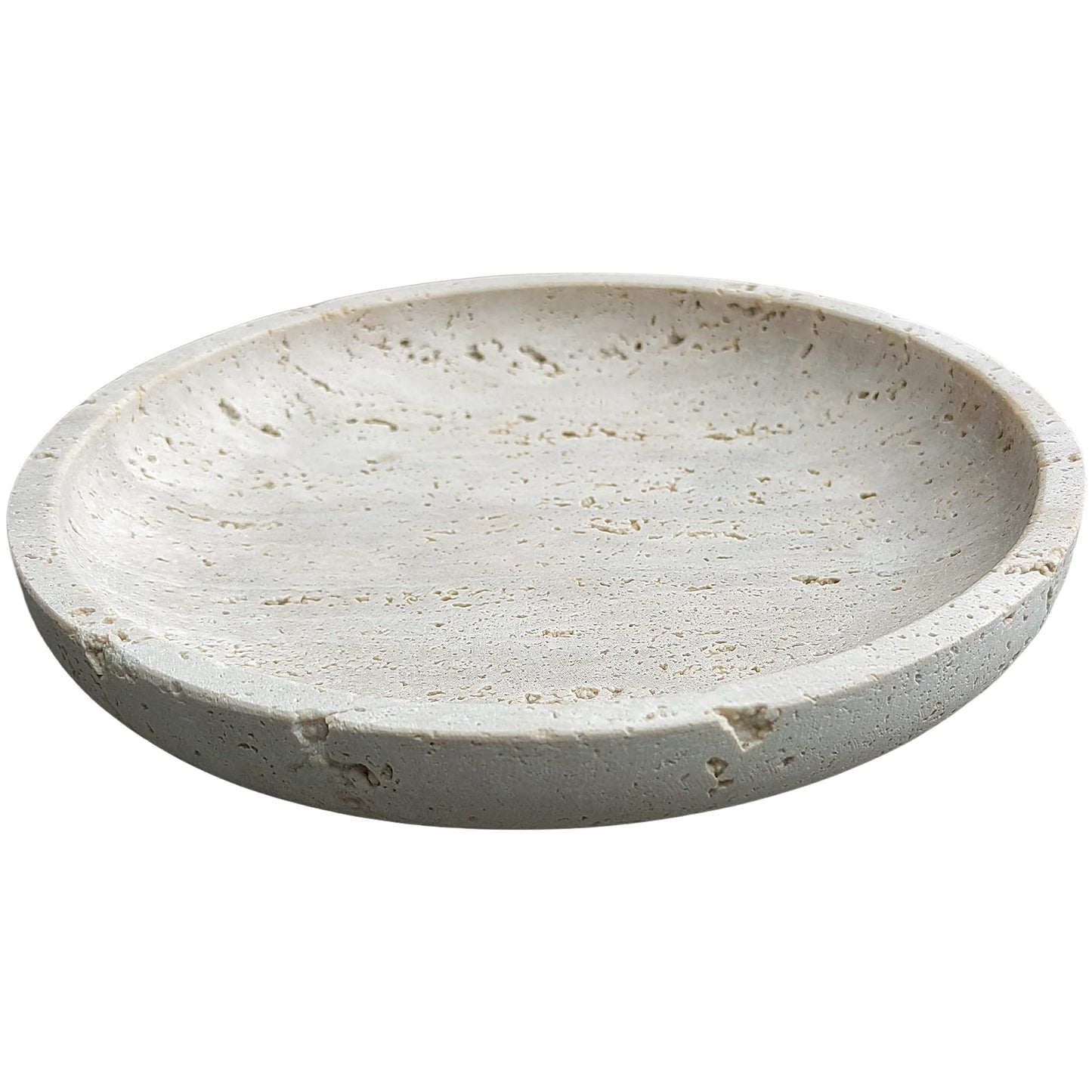 Natural Travertine Round Decorative Tray - 8-inch Beige Stone Vanity Bowl, Anti-Slip Organizer Plate for Bathroom, Kitchen, Home Décor, Candles, Jewelry Display, 3/4-inch Height