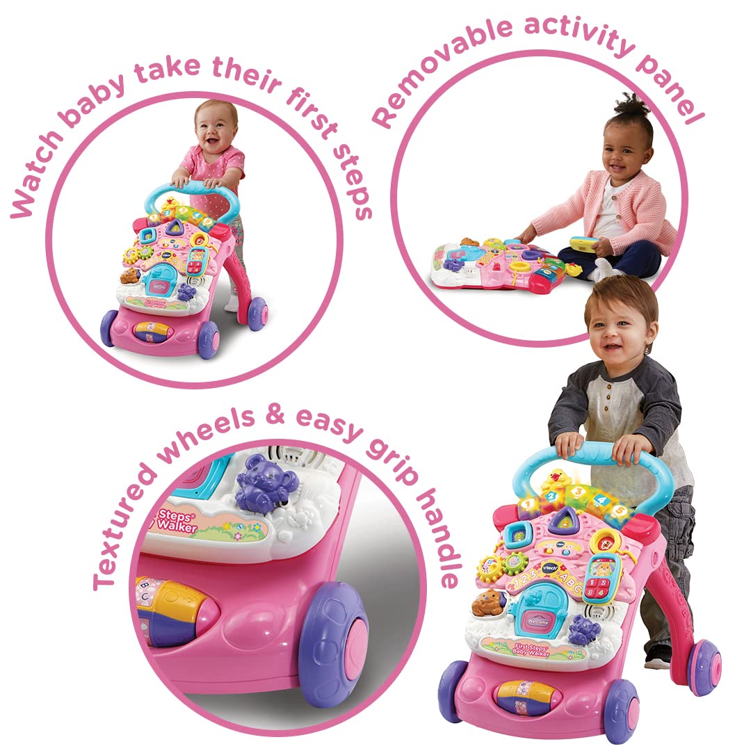 VTech First Steps Baby Walker | Push Along Walker Baby Toy with Shapes, Sounds, Music, Phrases, Pretend Play and More | Suitable for Babies from 6 Months, 1, 2 & 3 Year Olds, Boys & Girls, Pink