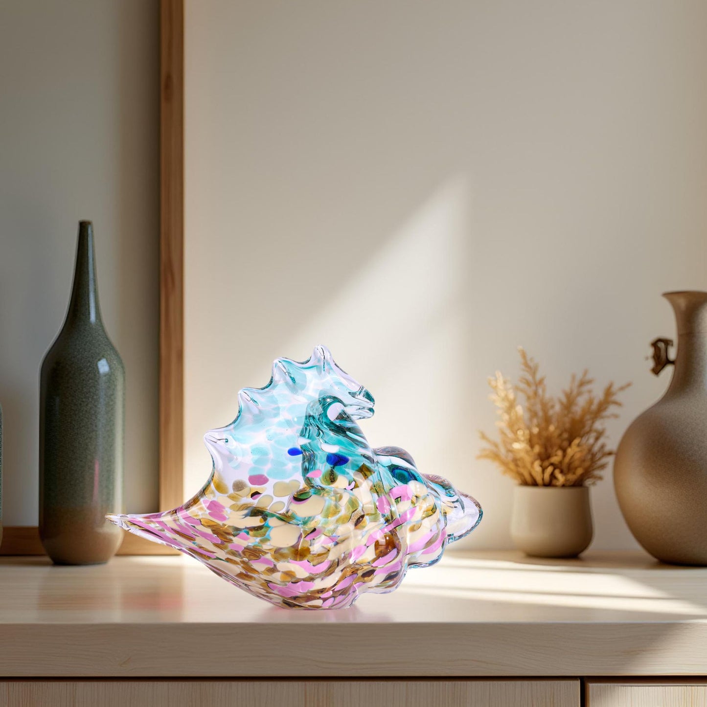 XMGZQ Hand Blown Glass Conch Statue,Sea Glass Art Figurine, Coastal Home Decor with Sea Shells, Living Room TV Stand Above Cabinet,Bookcase,Beach Decoration,Entryway Conch Horn Figurines (Purple)