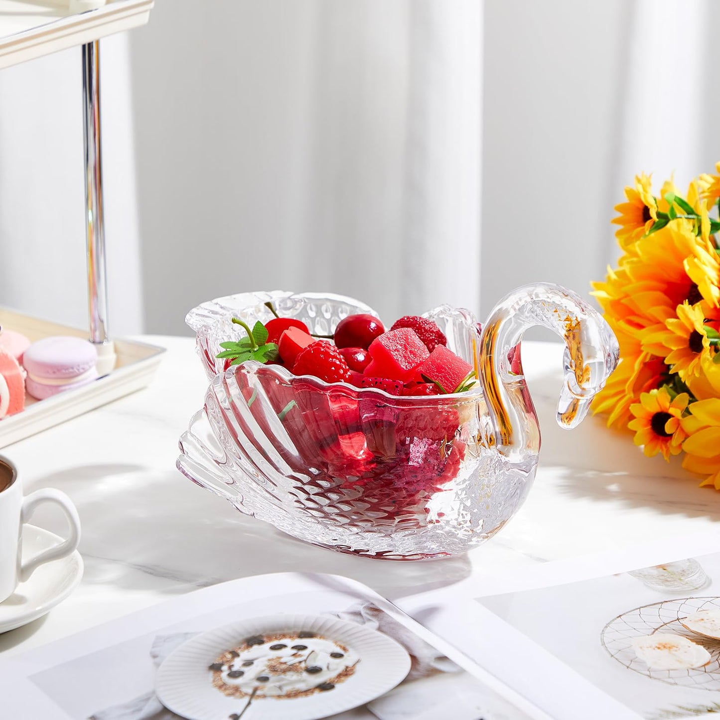 Patelai 9.8'' x 5'' Crystal Swan Bowl Decorative Centerpiece Glass Bowl for Candy Dish Flower Vase Fruits Table Decoration