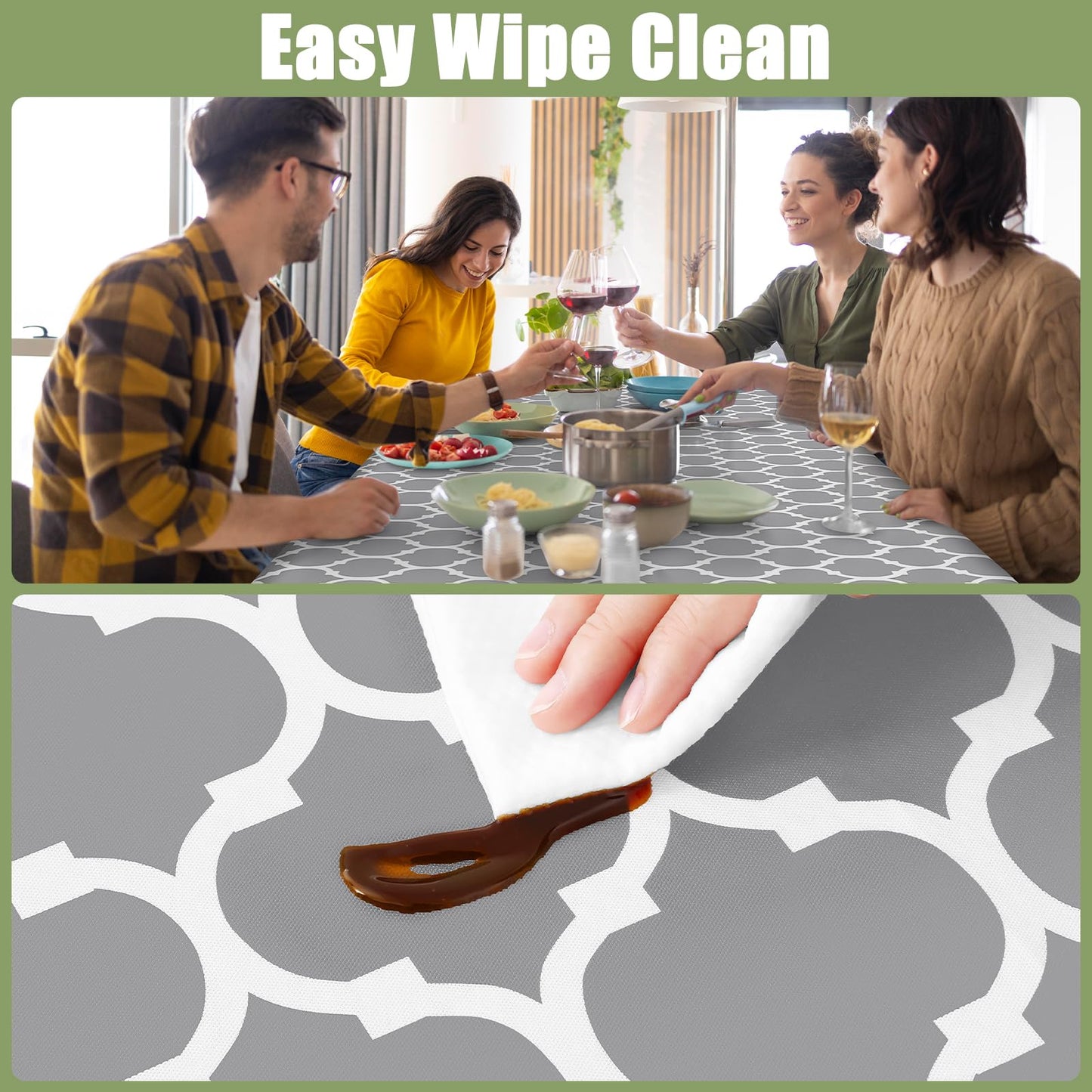 Smiry Rectangle Picnic Table Cover, Waterproof Elastic Fitted Camping Tablecloths for 6 Foot Tables, Wipeable Flannel Backed Vinyl Tablecloth Protector for Indoor, Outdoor (Grey, 30x72 Inches)