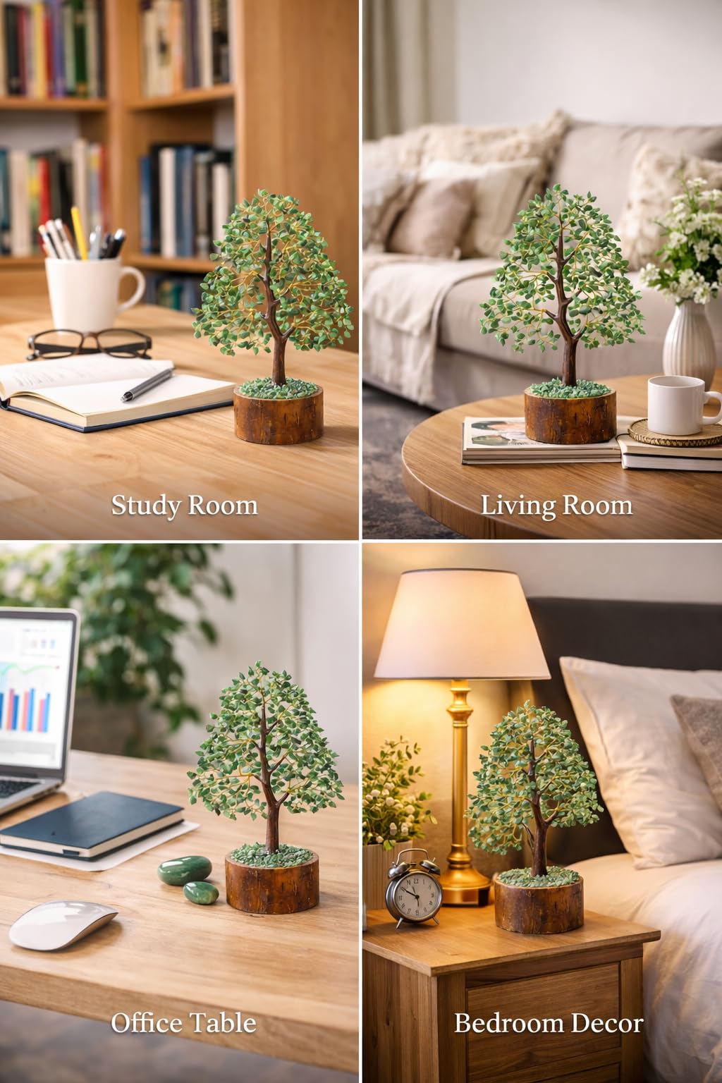 Crysmona Premium Green Aventurine Tree of Life, Crystals and Healing Stones,- Crystal Tree for Positive Energy, Home Office Decor, Spiritual Gifts for Women + 1 Small Tree Gift