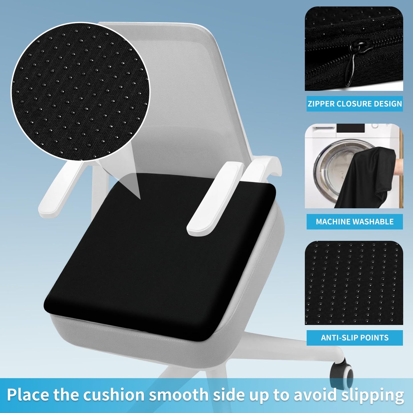 Gel Seat Cushion for Long Sitting - 16.5" x 14.5" x 2.4" (Extra Thick&Soft) Gel Cushion for People Over 180 lbs, Pressure Relief Cushion for Office Chair, Egg Cushions for Wheelchair, Gel Pad for Car