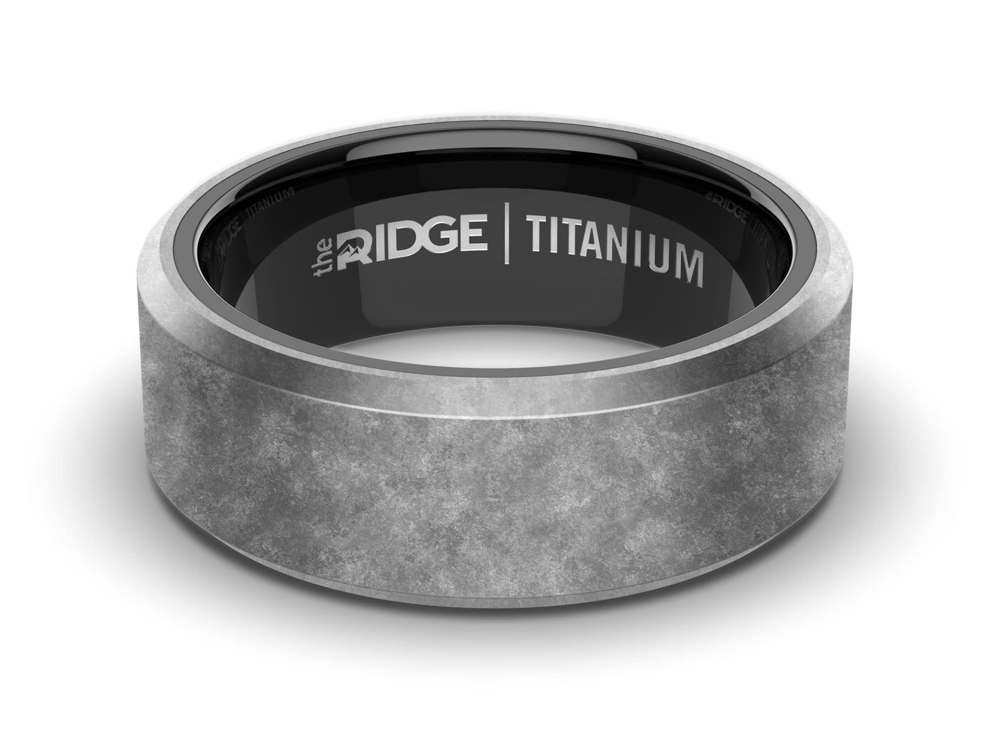 The Ridge Stonewashed Titanium Beveled Ring Comfort Fit Wedding Band - 12