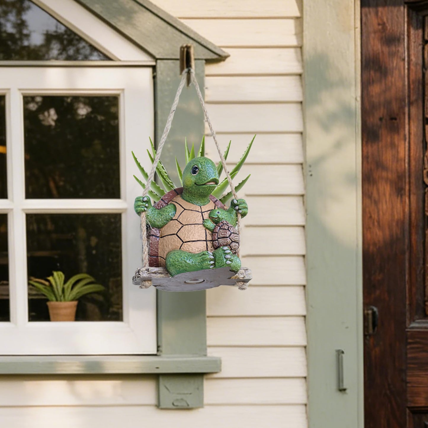 Saysmile Swing Turtle Hanging Planters for Indoor Plants, Cute Small Succulent Pots with Drainage Hole, Unique Resin Plant Hangers Outdoor, Hanging Plant Holder for String of Pearls, Gift for Mom