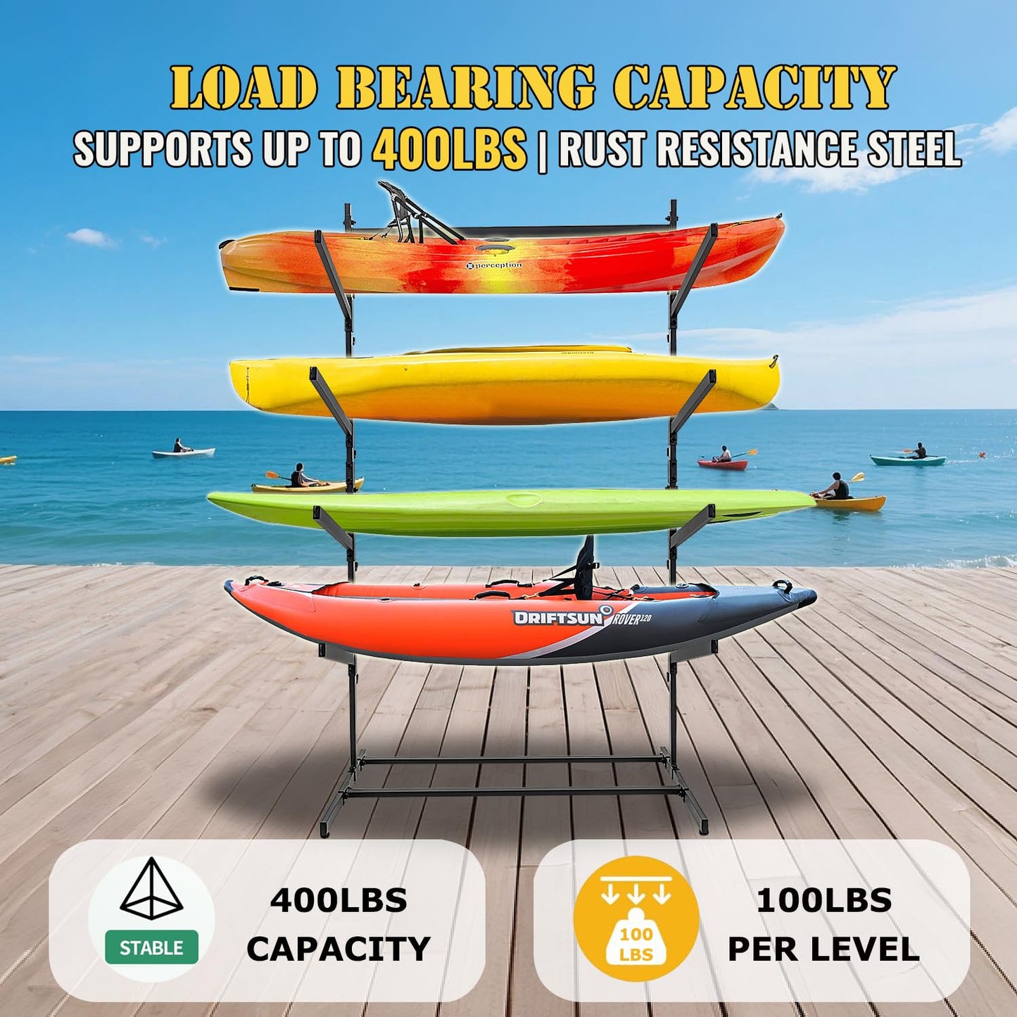 Asunrise Kayak Storage Rack, Heavy Duty Kayak Racks for Garage and Outdoor Storage, Storage Rack for Kayak, Canoe, Surfboard & Paddleboard-4 Levels