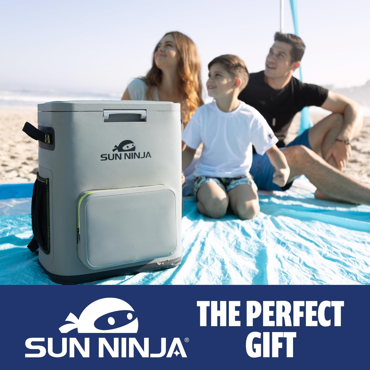 Sun Ninja Backpack Cooler - Insulated Leak Proof Beach Bag - 100% Waterproof Travel Picnic Backpacks for Men & Women - Keeps Drinks Cold for up to 48 Hours - Up to 36 Cans - Grey