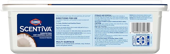 Clorox Scentiva Disinfecting Wet Mop Pad, Disposable Mop Heads, Coconut and
