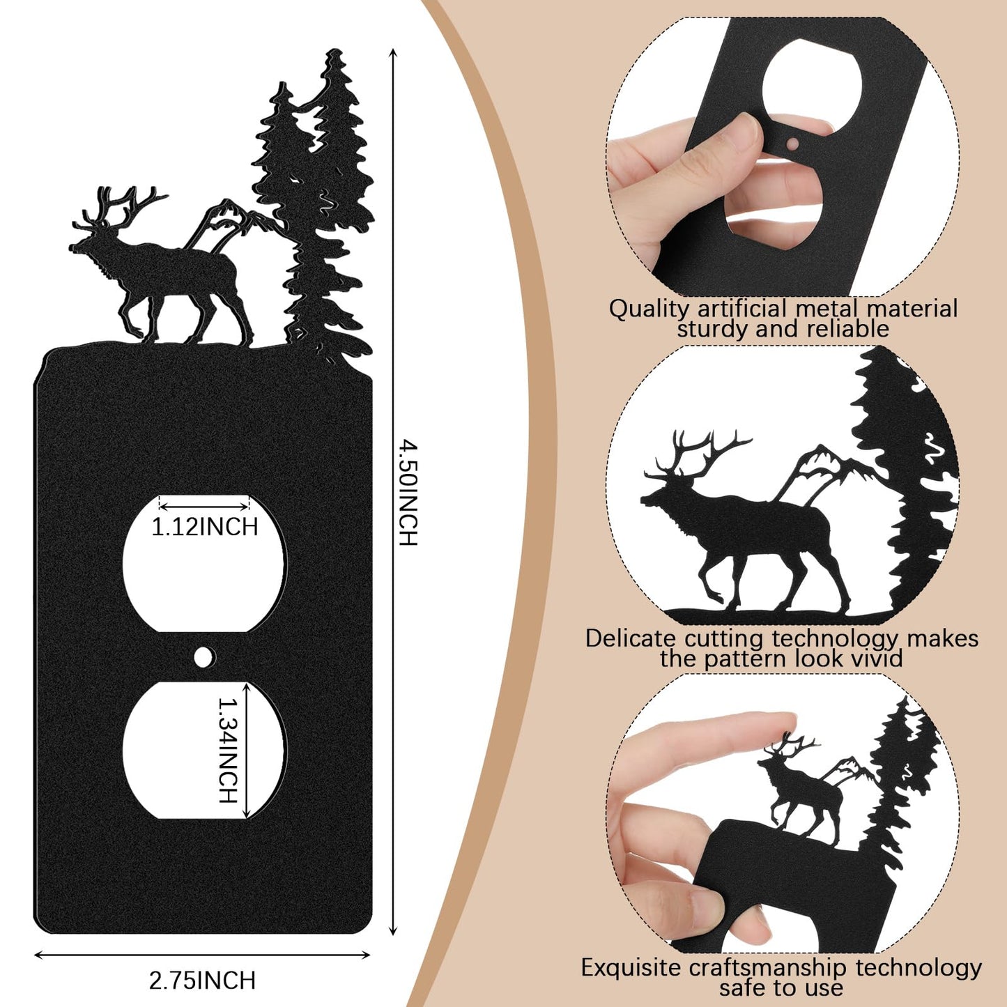 Lothee 3 Pcs Bear Light Switch Cover Plate Black Outlet Plate Cover Bear Elk Forest Mountain House Wall Light Outlet Decorative for Office Bedroom Home, Duplex Toggle(Exquisite)