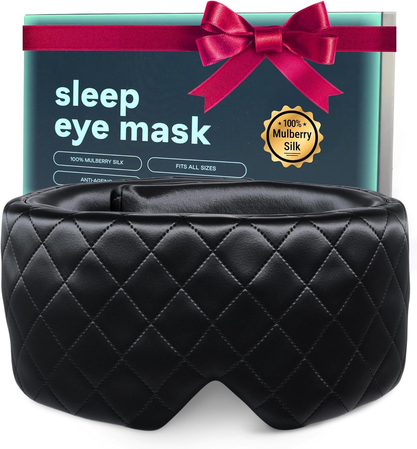 100% Mulberry Silk Sleep Mask for Women & Men - Black Blindfold Eye Cover with Adjustable Straps for Night Time Wrap - Sleep Headband for Washing Face - Blackout Eye Mask - Silk Hair Headband