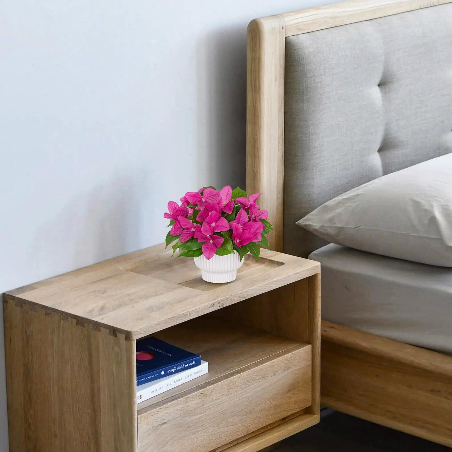 Nature Crafted 2 Pack Artificial Bougainvillea Plant with Pot, Fake Bougainvillea Flower Potted Plant for Indoor Home Living Room Office Wedding Party Tabletop Decoration, Pink