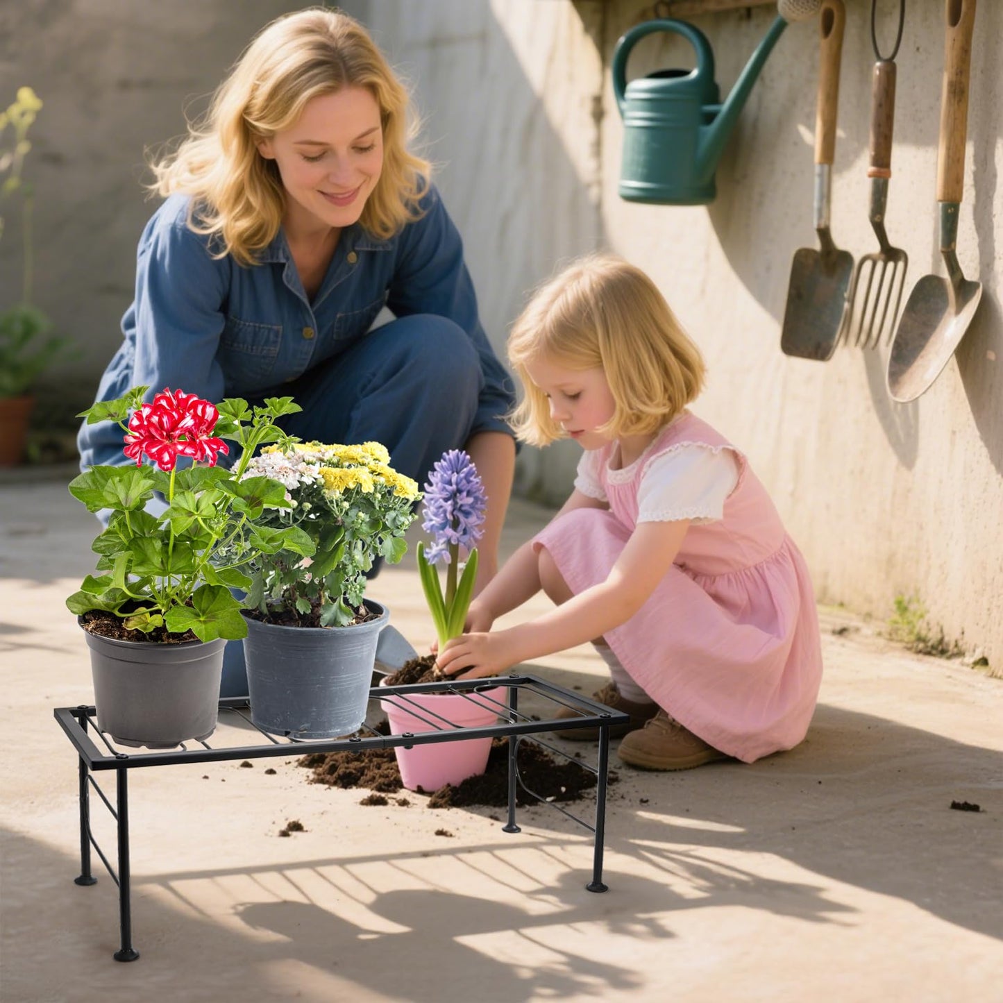 YIMITEE 2 Pack Metal Plant Stand Indoor Outdoor, 1 Tier Heavy Duty Flower Pot Stands, Space-Saving Ladder Planter Holder, Decorative Flower Display Rack for Patio Living Room Garden Corner Balcony
