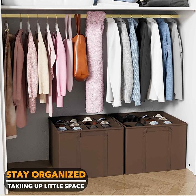 SpaceAid Shoe Organizer for Closet, 2 Pack Foldable Shoe Storage Containers