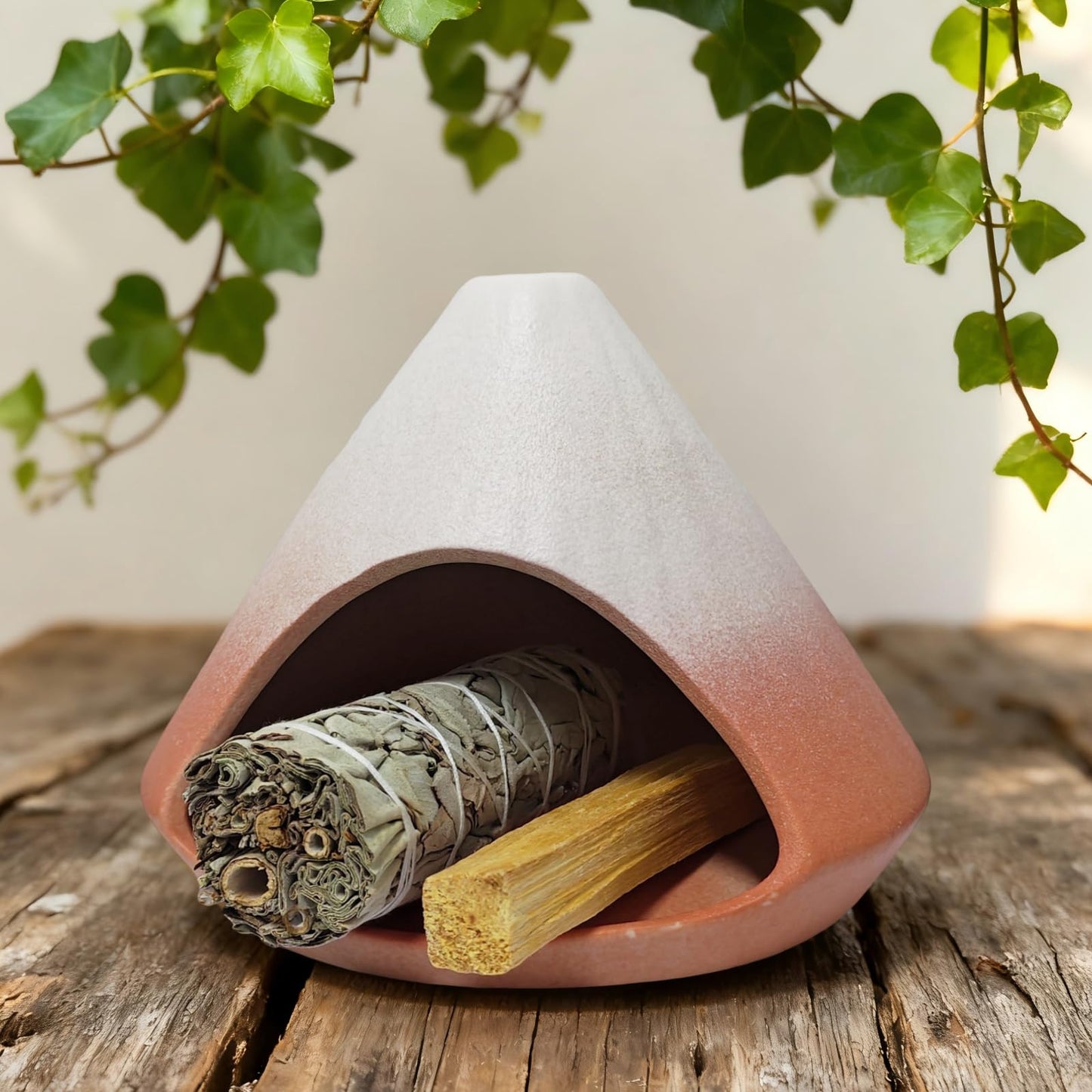 Palo Santo Holder Burner, Modern Incense Burner for Sage, Palo Santo Sticks and Cones Burning, Meditation and Energy Cleansing Aromatic Home Decor,Meditation Gifts(Matte Pink)