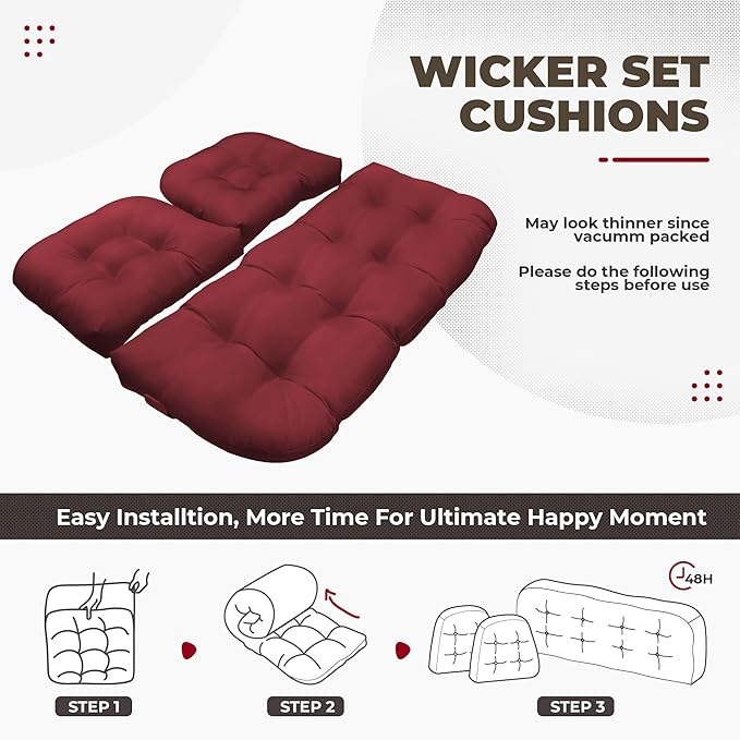 DANGHOOGY Wicker Chair Cushions, Waterproof Outdoor Loveseat Cushions