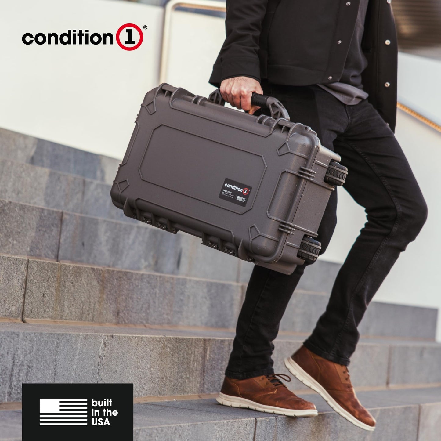 Condition 1 22" Large Rolling Lockable Hard Storage Case with Foam, Model 300, Waterproof Protective Box for Camera, Tactical, Scientific Gear, Made in USA, 21.84"x13.82"x9", Gun Metal Gray