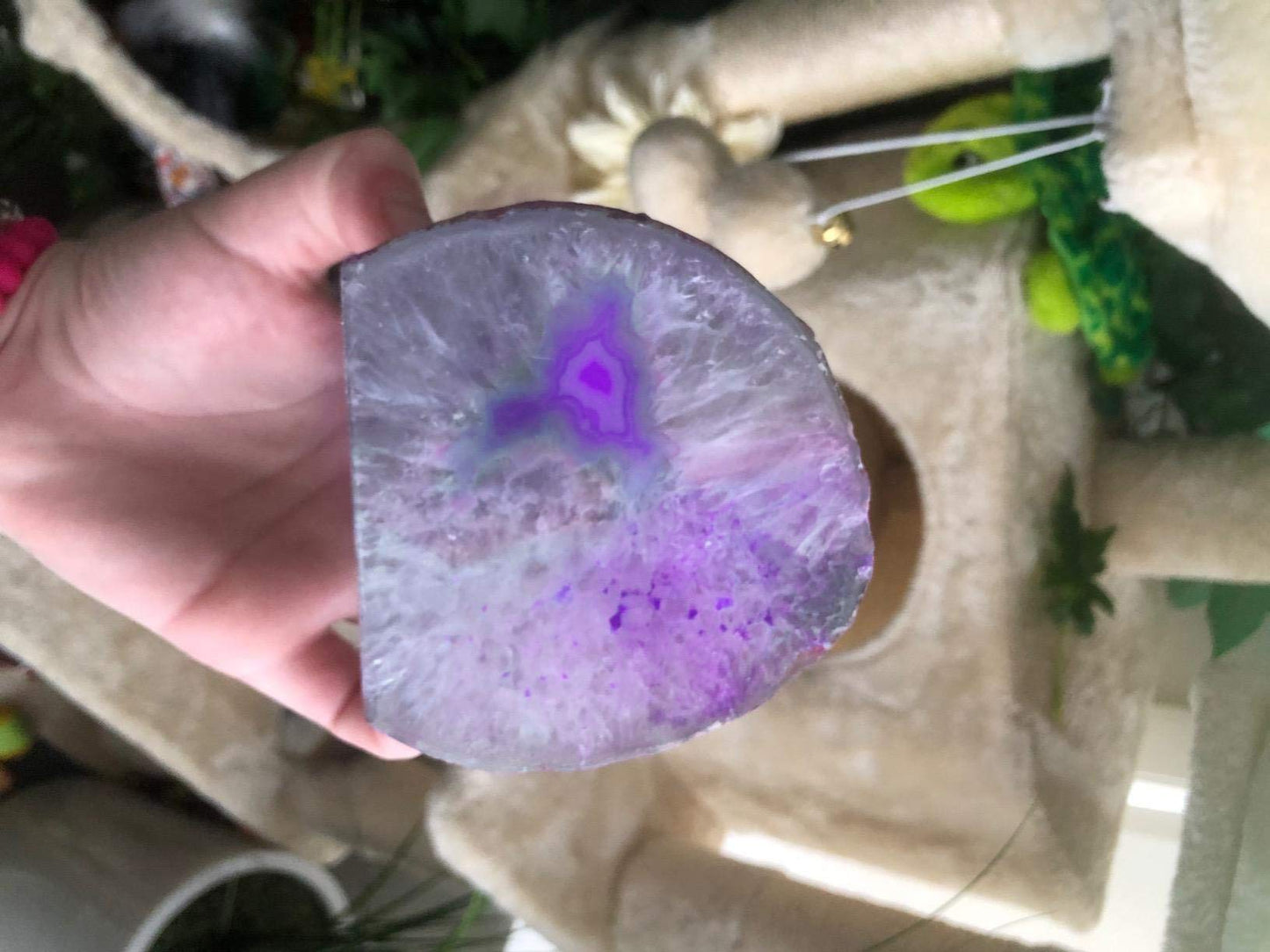 AMOYSTONE Natural Purple Agate Candle Holder 1.5-2lb, Raw Geode Base - Versatile Decor for Meditation, Yoga Studio & Home Mantel