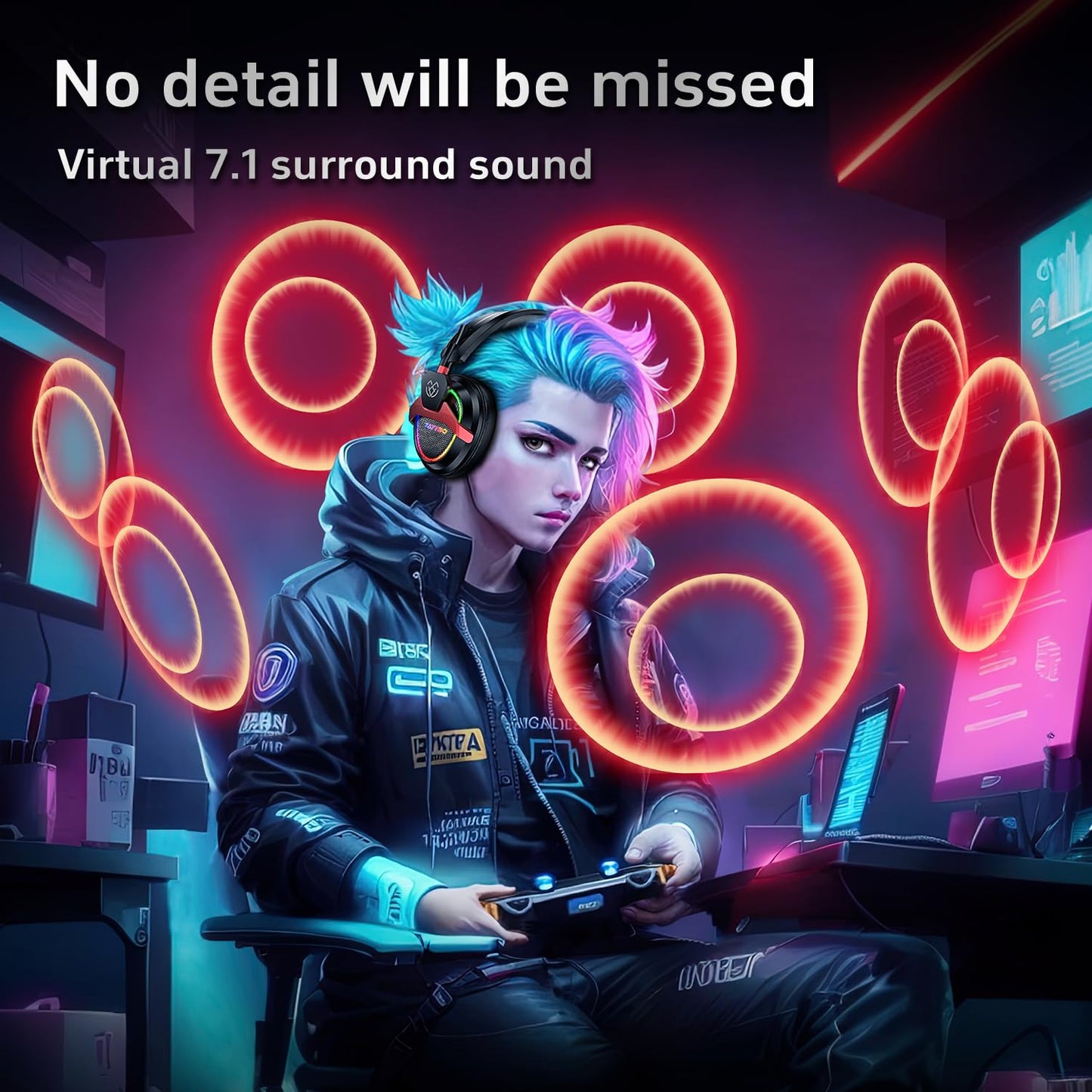 Tatybo PC Gaming Headset with Mic for PS5 PS4 Xbox, USB Headset with 7.1 Surround Sound, Wired 3.5mm Headphones, RGB