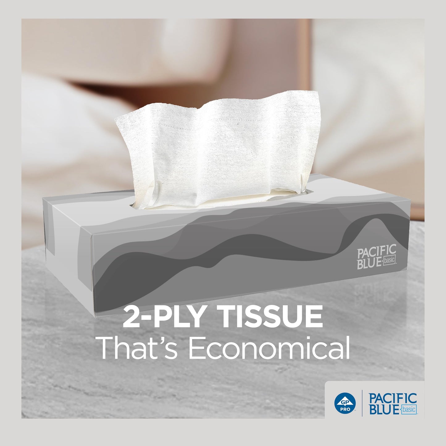 Georgia-Pacific Pacific Blue Basic 2-Ply Facial Tissue (47410), 100 Sheets Per Box, 30 Flat Boxes Per Bulk Case