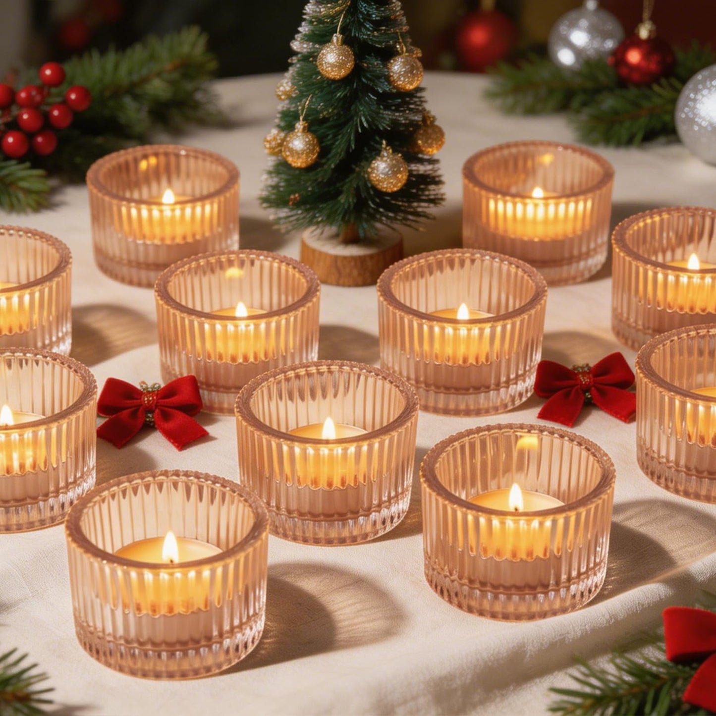 Gold Glass Votive Candle Holders 12 Pack, Small Glass Cups for Tea Lights, Wedding Centerpieces, Table Decorations, Home Decor, Party Favors, Bulk Set of 12