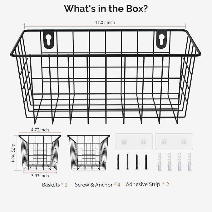 MaraFansie Hanging Kitchen Baskets Wire Storage Basket Adhesive and Screws