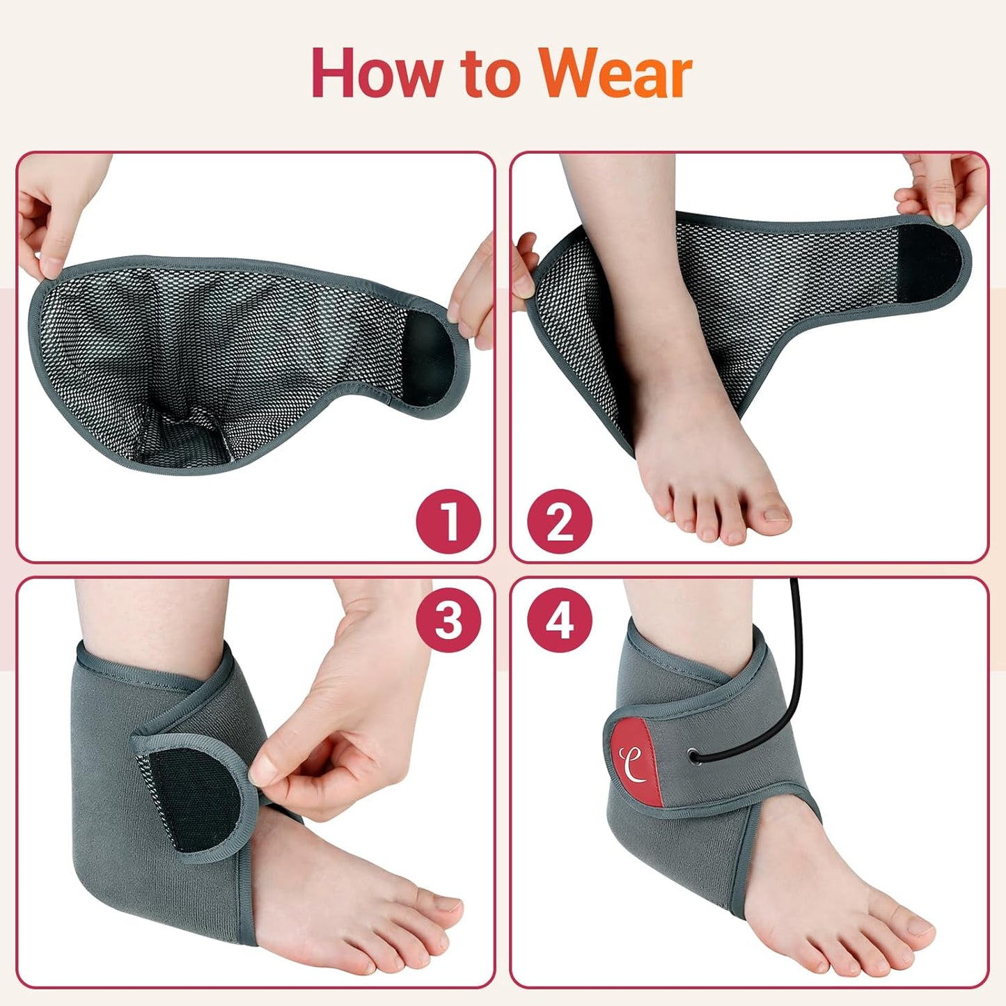Comfytemp USB Wearable Heating Pad for Ankle and Feet With 3 Heat and Time Settings, Electric Heated Wrap for Achilles Tendonitis, Sprained Ankle, Heel Pain Relief, Plantar Fasciitis