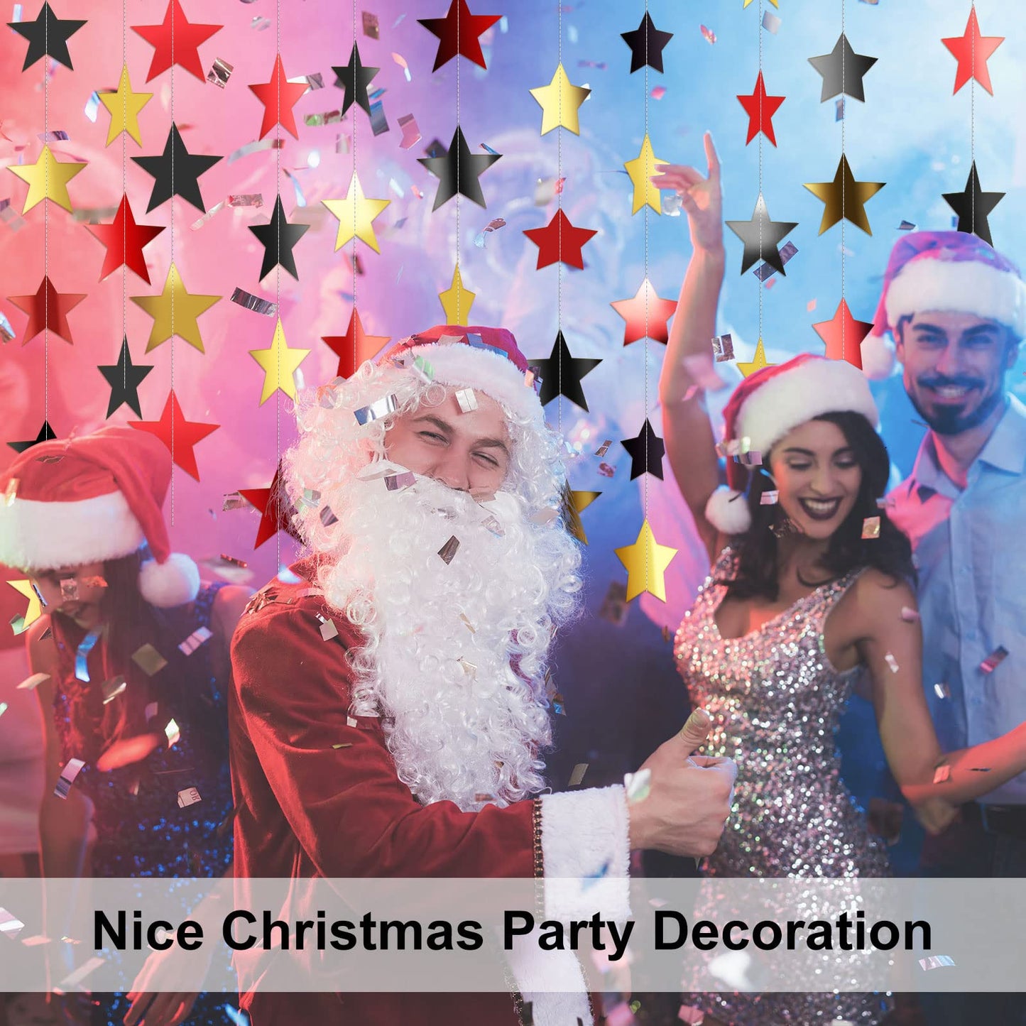 Patelai Glitter Star Garland Banner 2026 Graduation Decor 130 Feet Star Hanging Banner Twinkle Backdrop for Party Birthday Classroom Wedding Supplies(Red, Black, Gold)