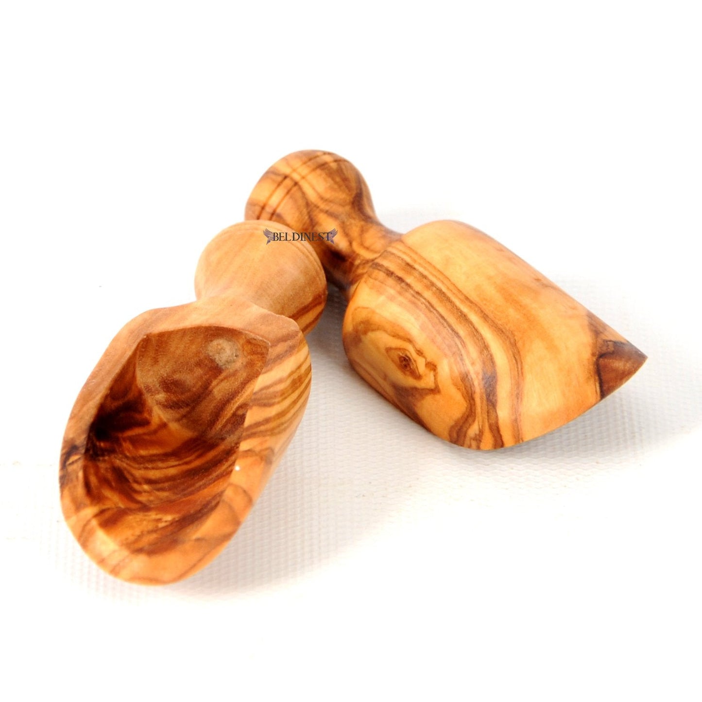 Olive Wood 3.25" Set of 2 Wooden Bath Salt Scoops, Hand Carved Medium Size Wooden Seasoning Scoops