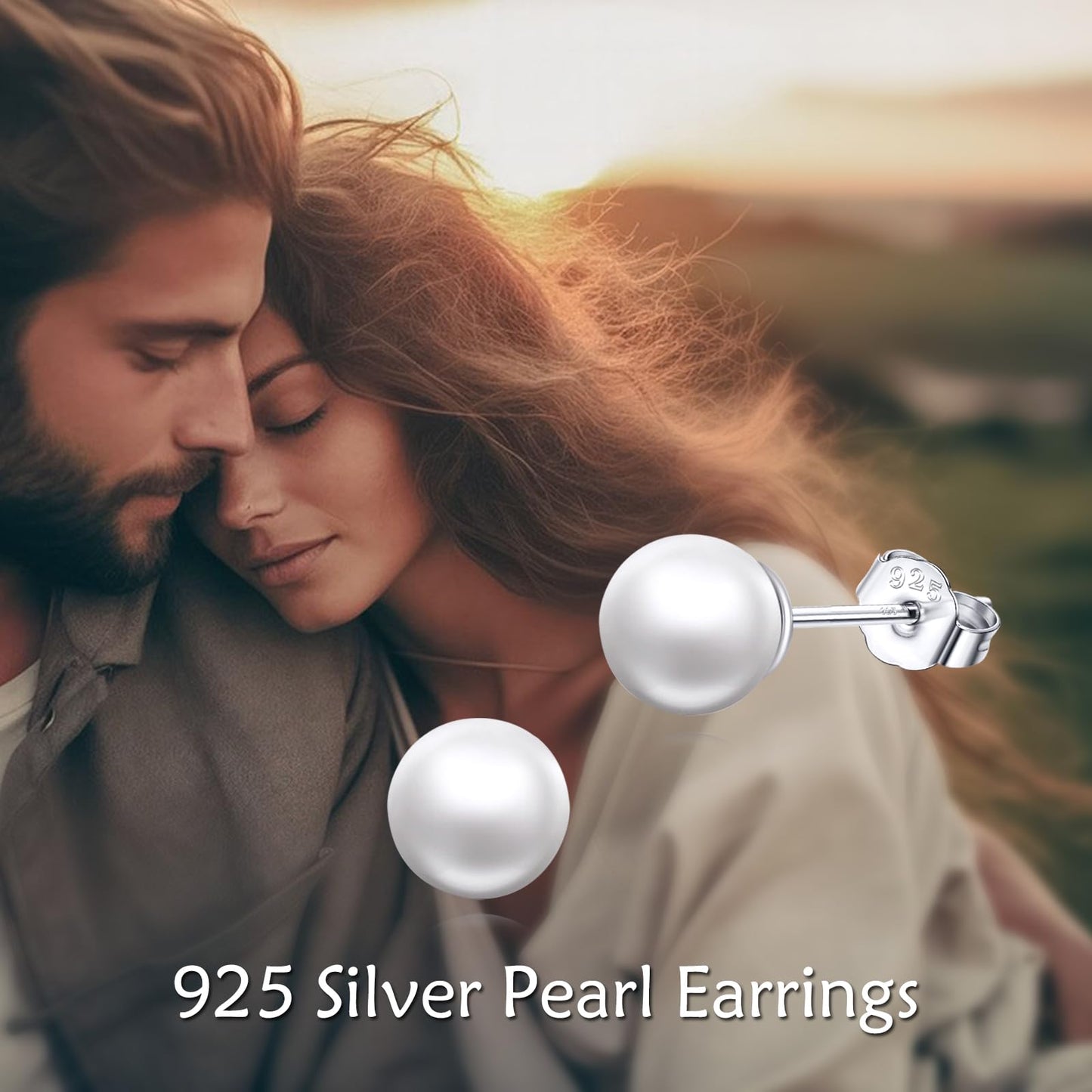 POPLYKE Sterling Silver Real Freshwater Cultured Pearl Stud Earrings for Women Pearl Earrings Wedding Bridesmaids Anniversary(White Gold)
