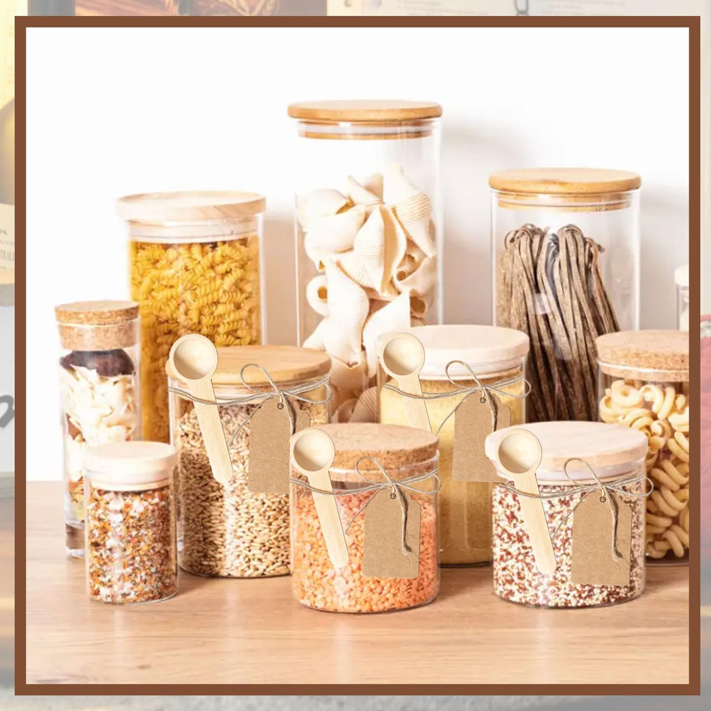 120 Sets 3 Inch Mini Wooden Spoons with 120 Pcs Tags and 2 roll of Twine Rope Spice Jars Wood Spoons Disposable Small Spoons Wooden Spoons Honey Sugar Cooking Oil Tea Coffee Kitchen